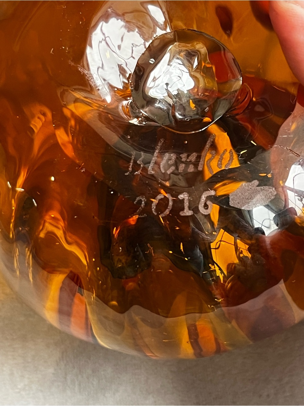 Rare Blenko Glass Tangerine Pumpkin hand blown Deco Artisan 2016 4.5” - Picture 6 of 6